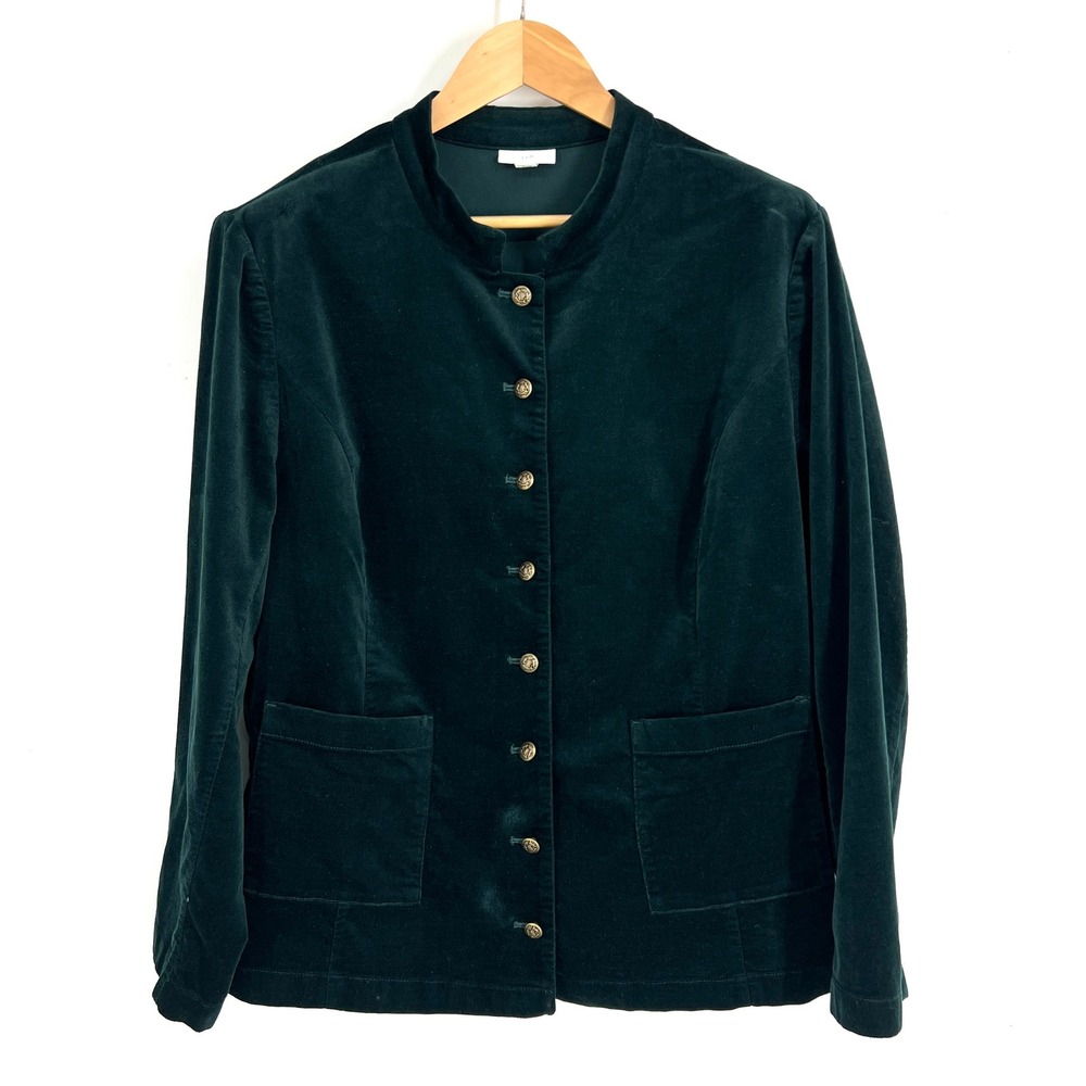 J. Jill Womens XL Dark‎ Green Velvet Mandarin Collar Button Front Jacket